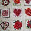 Tessuto americano ideale per patchwork, quilt e cucito creativo, realizzato in cotone 100% a tema San Valentino in altezza di cm 110.